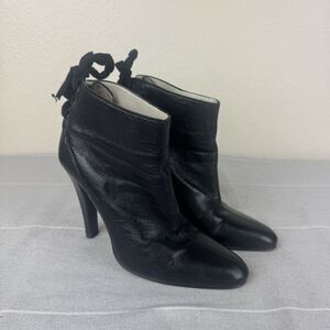 Jill Stuart Lace Up Heel Leather Booties High Heel Stiletto Ankle Boots Black 5